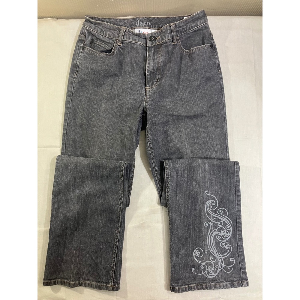 Denim & Co Gray Straight Leg‎ Jeans Womens 6 Graphic Scroll Print Stretch Y2K